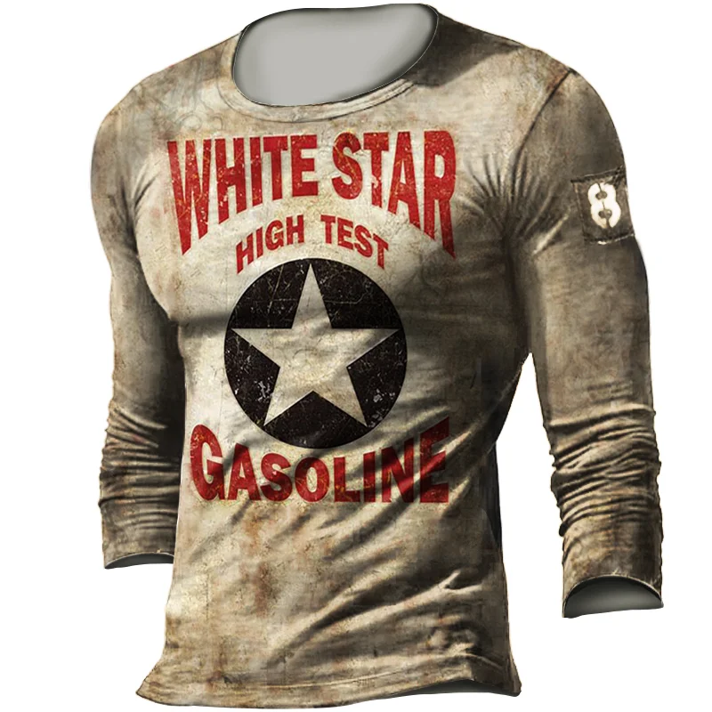 Men's Vintage White Star High Test Gasoline Tactical Casual Henley Shirt / [viawink] /