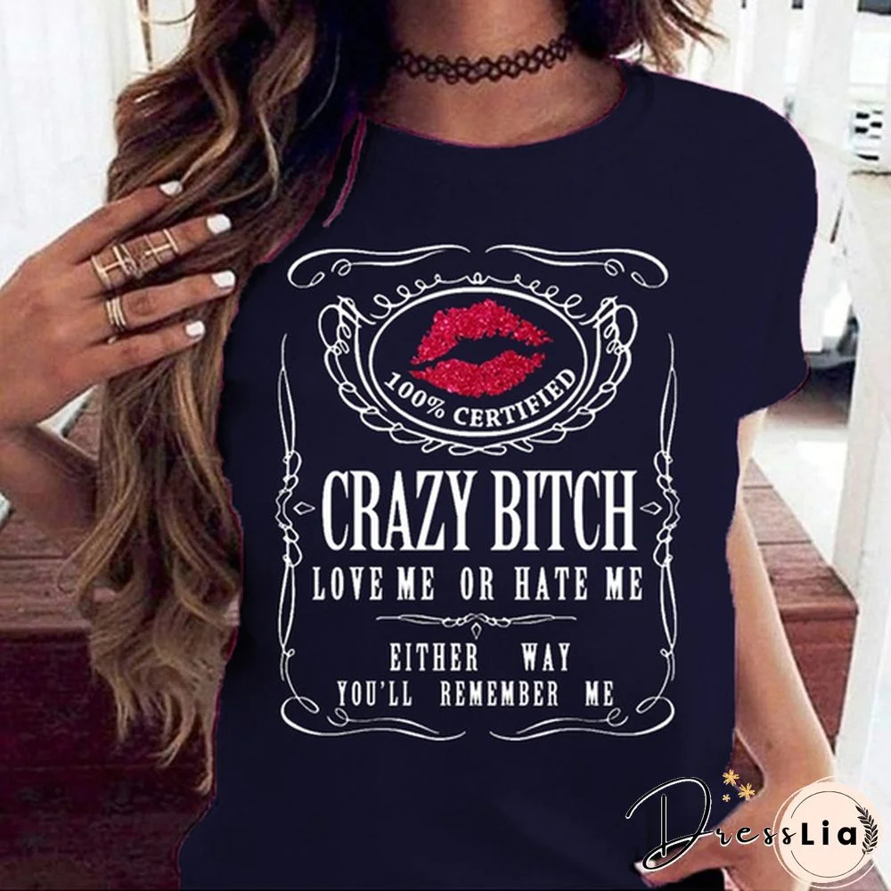 New Women's Funny Graphic Tees Crazy Bitch Shirt Short Sleeve TShirt Casual T-shirt