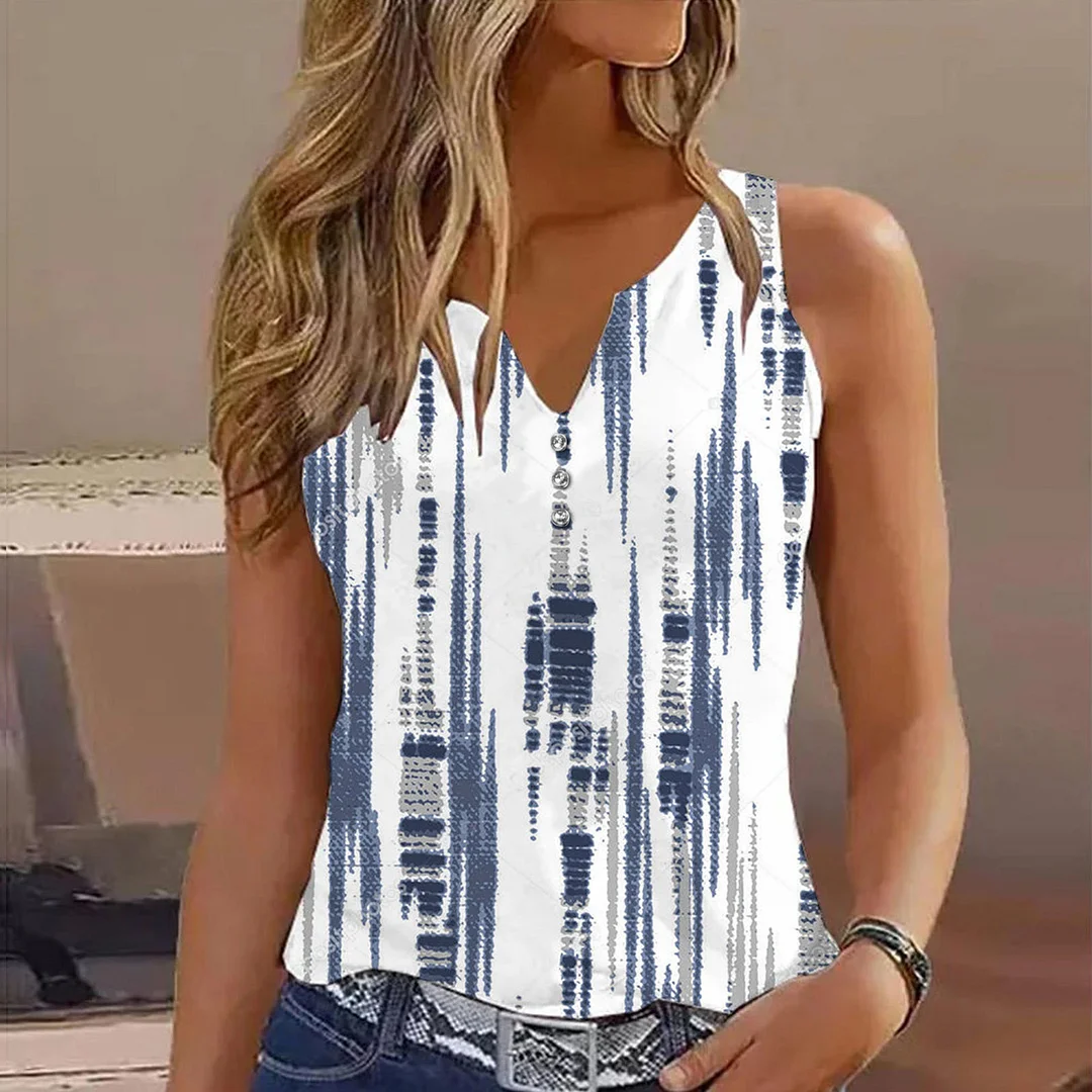 Wongn Wongn Summer 2024 New Women's Print T-Shirt Casual Sleeveless Sling Vest T-Shirt