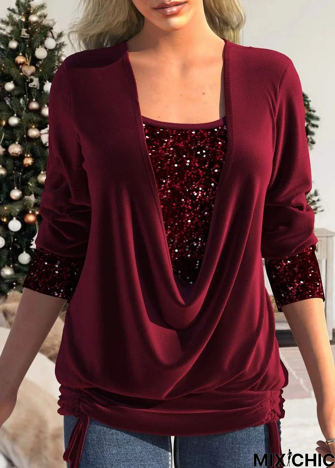 Square Neck Casual Plain Glitter Top