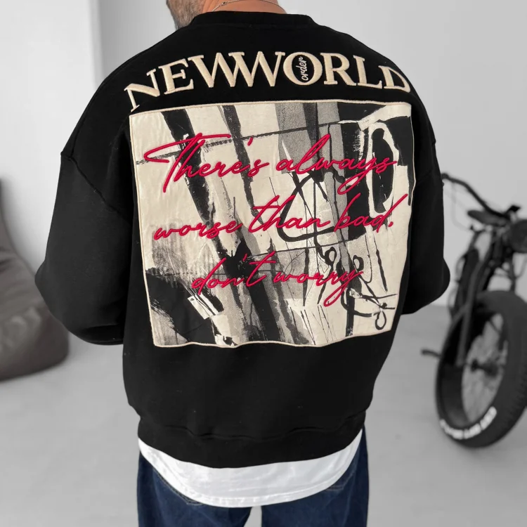 Ethnic Letter Print Casual Oversized Sweatshirt