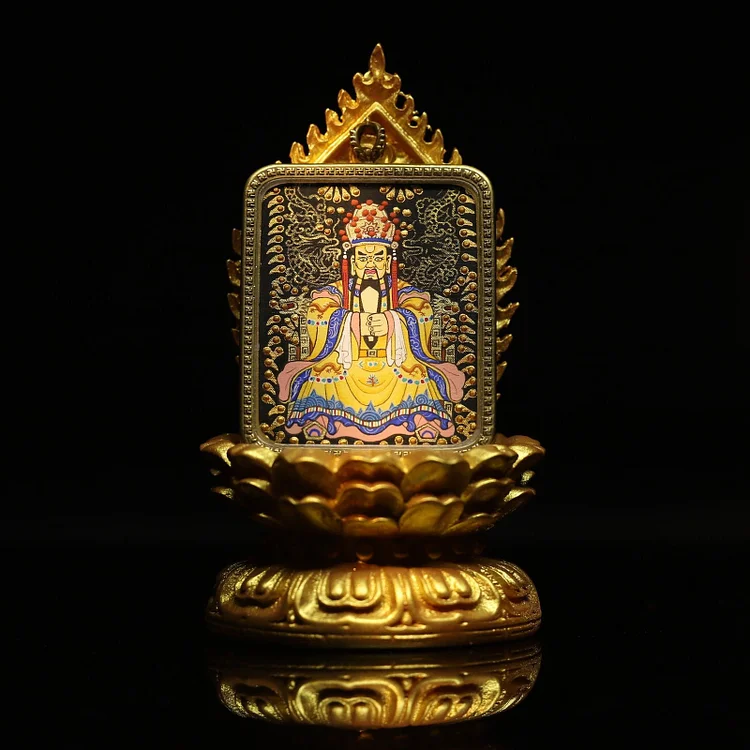 Thangka Buddha Hand-Painted Black-Gold Wealth and Protection Dragon WuYe Square Thangka