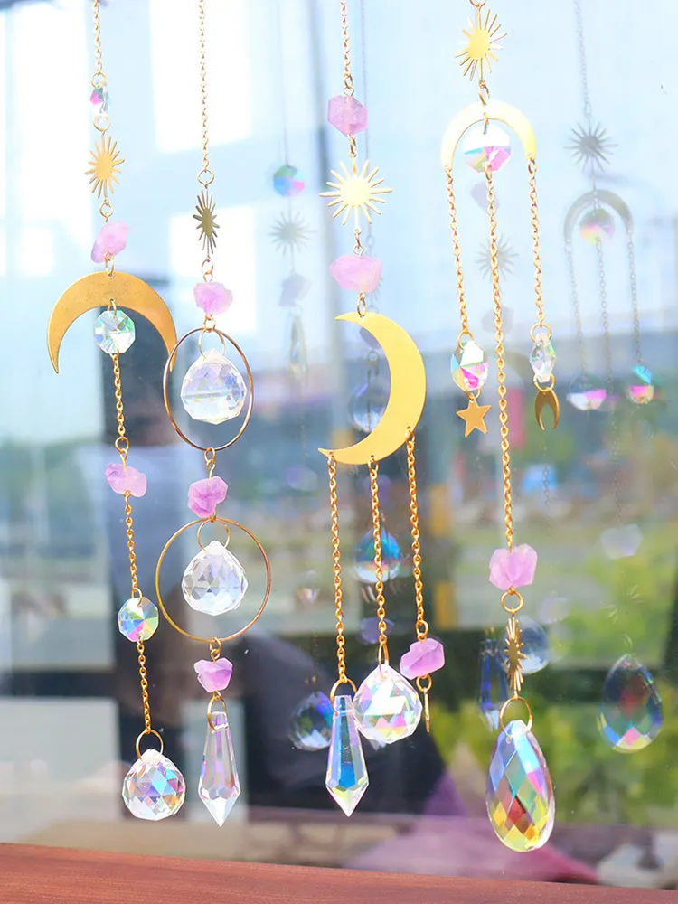 Crystal Wind Chime Star Moon Prism Hanging Pendant Home Garden Decorations