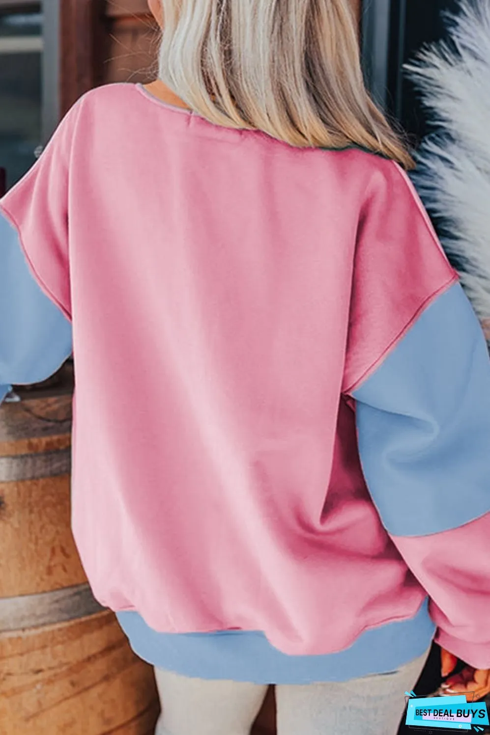 Color Block Round Neck Long Sleeve Sweatshirt