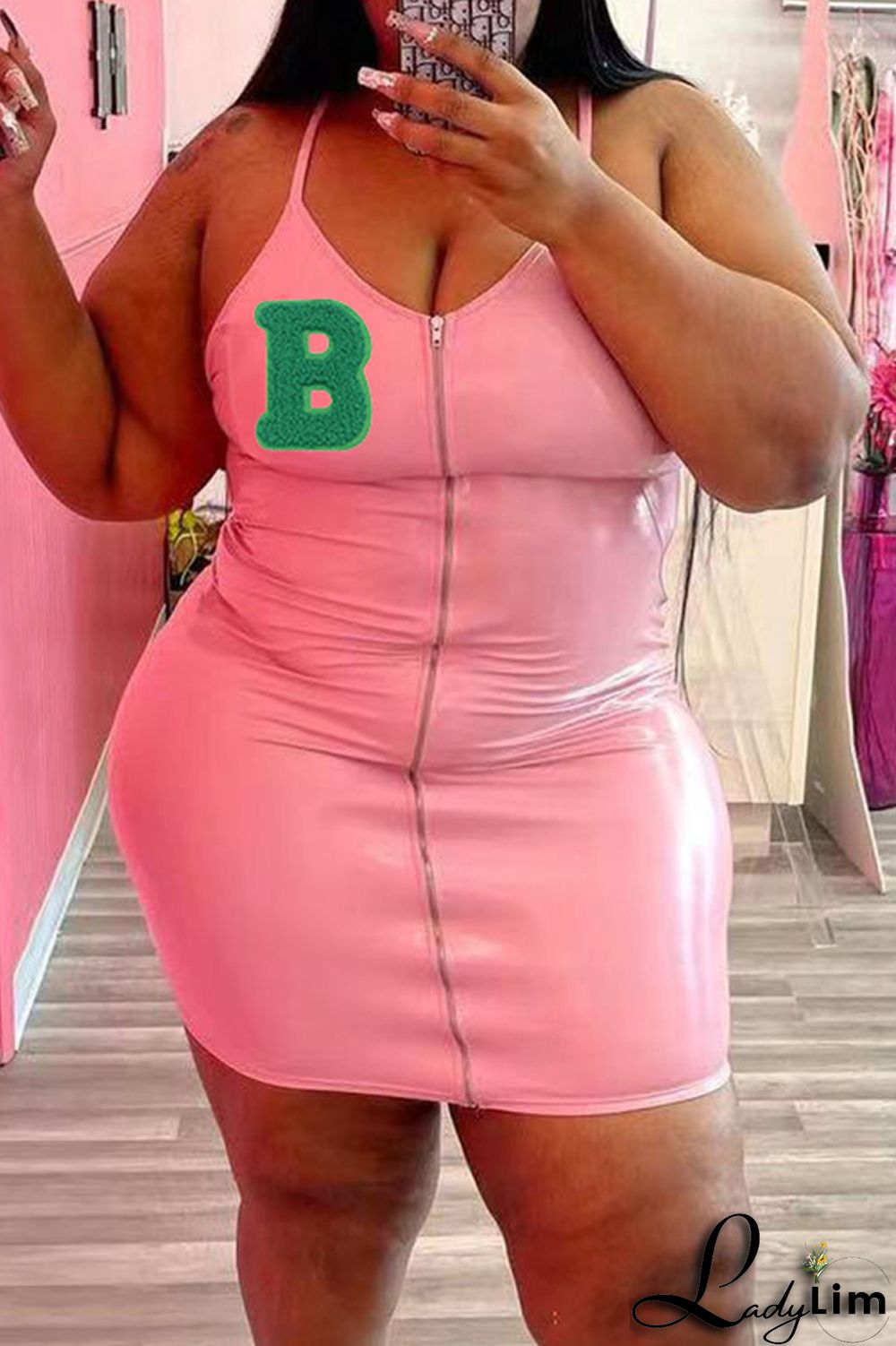 Black Fashion Sexy Plus Size Letter Backless V Neck Sling Dress