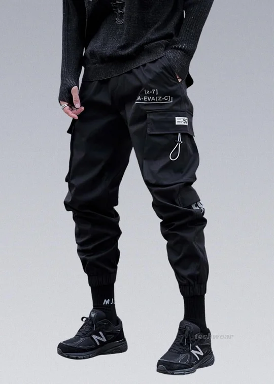 Dark rave techwear unisex loose cargo French Terry Pants popular With Print