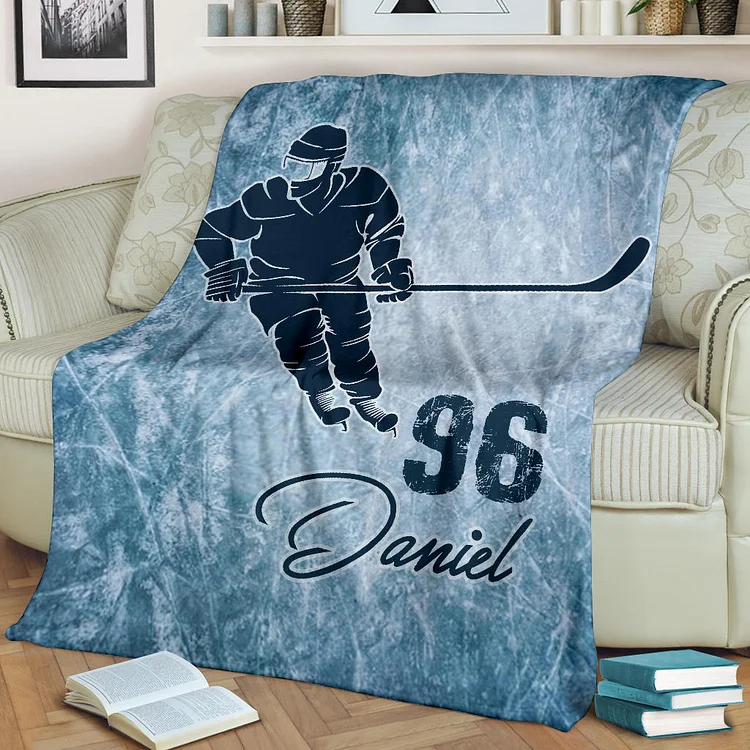 Personalized Hockey Blanket, Ice Hockey Sherpa Fleece Blanket | BKKid566