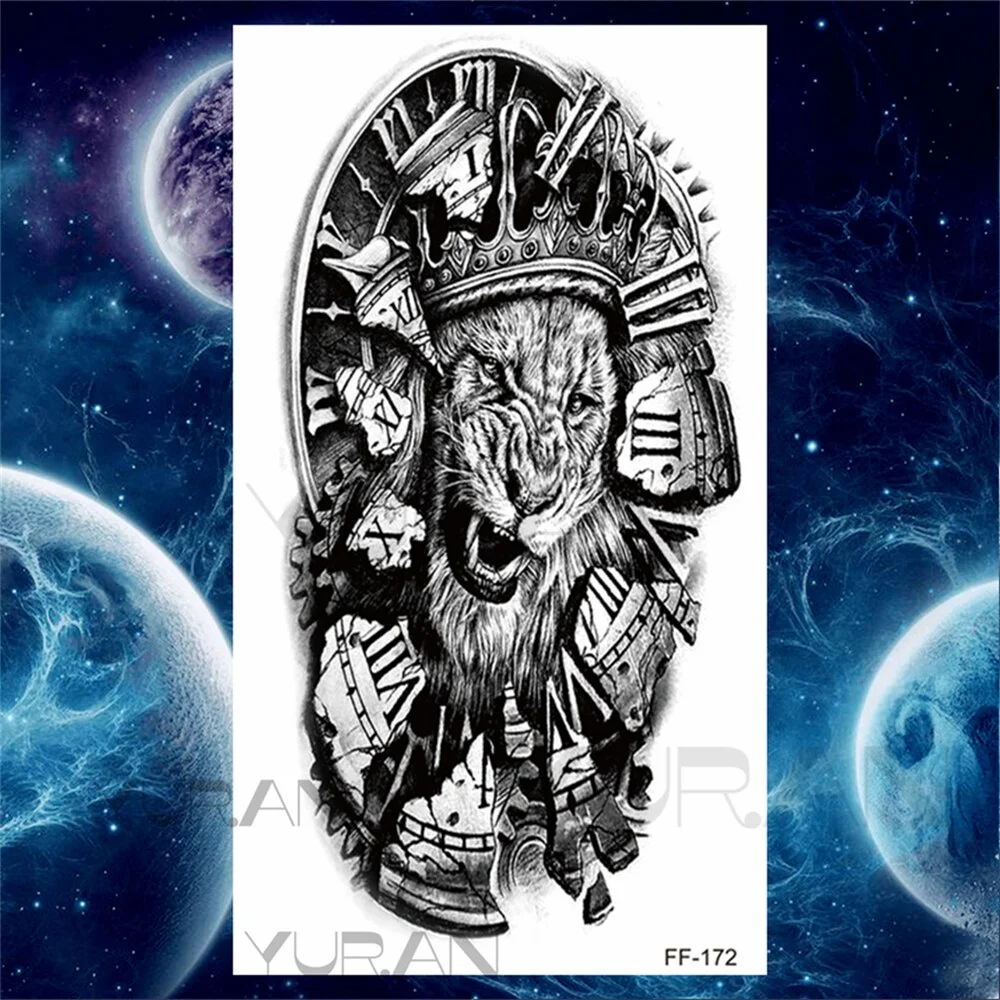 Sdrawing Tiger Temporary Tattoos For Women Men Realistic Wolf Scary Thorns Maori Compass Fake Tattoo Stickers Arm Body Tatoos DIY