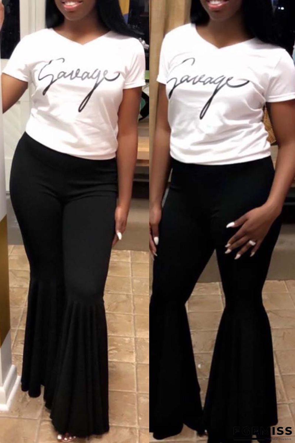 Black Casual Solid Patchwork Regular High Waist Conventional Solid Color Bottoms | EGEMISS