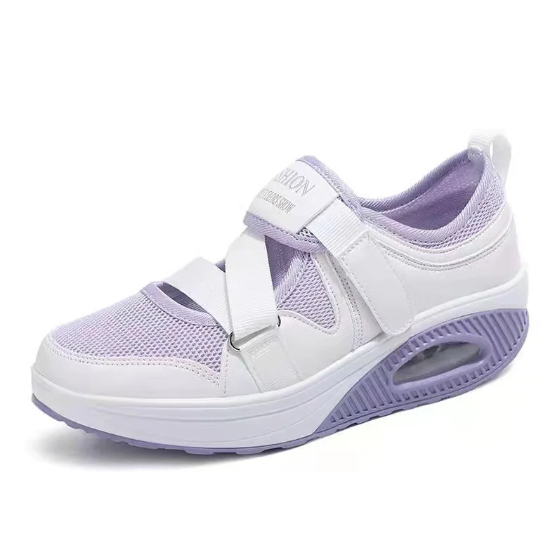 Yyvonne Summer New Breathable Hot Air Cushion Women's Single Shoes Thick-Soled Air Cushion Women's Casual Shoes Magic Sticker
