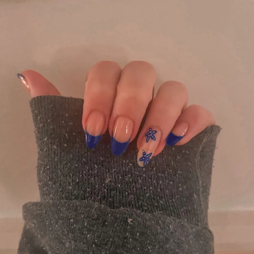 Churchf Churchf Beach Deep Blue Starfish Wearing Nail Long Pointed Nail Nail Patch Removable Finished Product