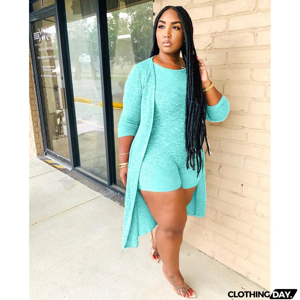 Fashion casual women's clothing Ribbed jumpsuitb + cape two-piece set