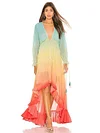 Asymmetric Split-joint V-neck Long Sleeves Maxi Dress