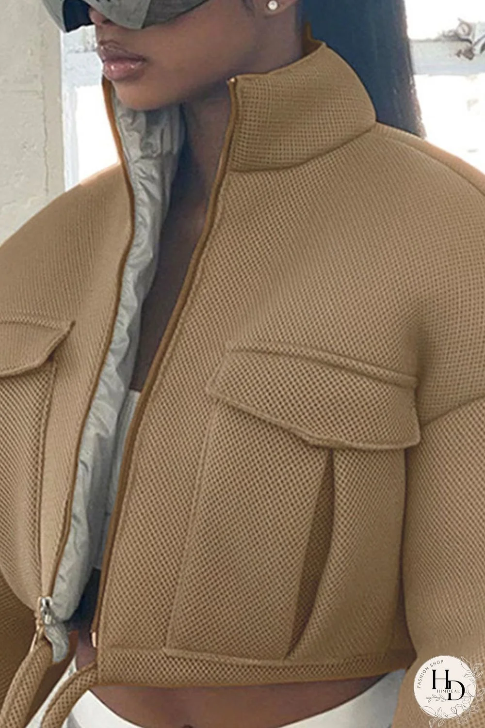 Black Casual Solid Mandarin Collar Outerwear