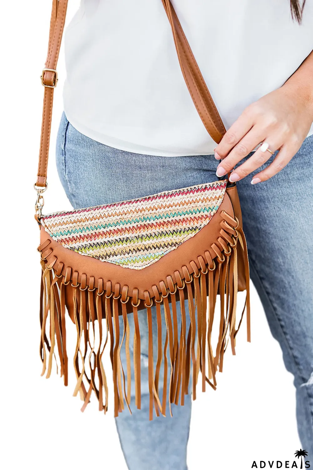 Brown Boho Tribal Crossbody Fringe Envelope Bag