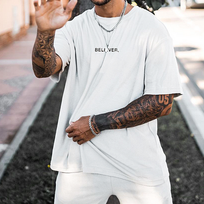 Simple "BELIEVER," Printed Men's Crew Tee Lixishop 