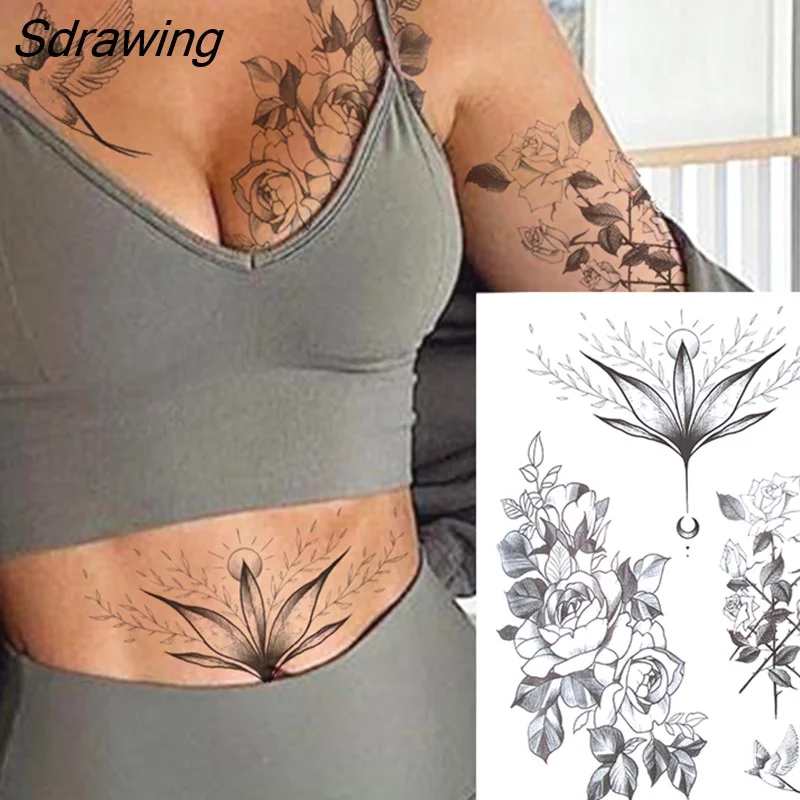 Sdrawing Lion Dahlia Temporary Tattoos For Women Adult Realistic Tiger Wolf Reindeer Snake Bird Fake Tattoo Sticker Washable Tatoos