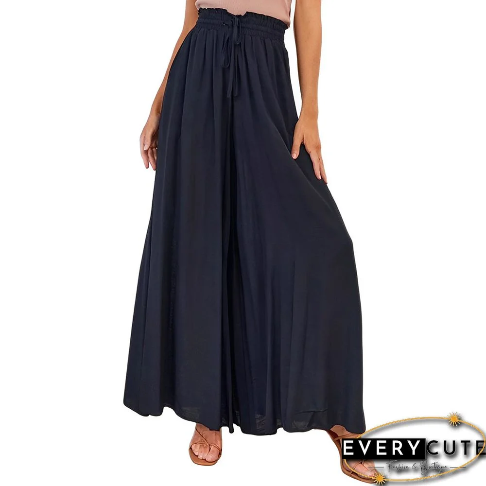 Black High Waist Elastic Waistband Long Culottes