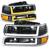 Auto Dynasty 4Pcs Switchback Sequential Startup L-LED DRL Headlights Assembly & Bumper Lamps Compatible w/Chevy Silverado Suburban Tahoe 1999-2006, Driver & Passenger Side, Black Housing Amber Corner