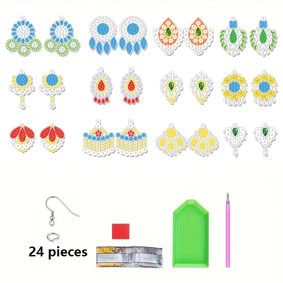 12 Pairs Flower Diamond Painting Earrings DIY Diamond Art Earrings for Adults