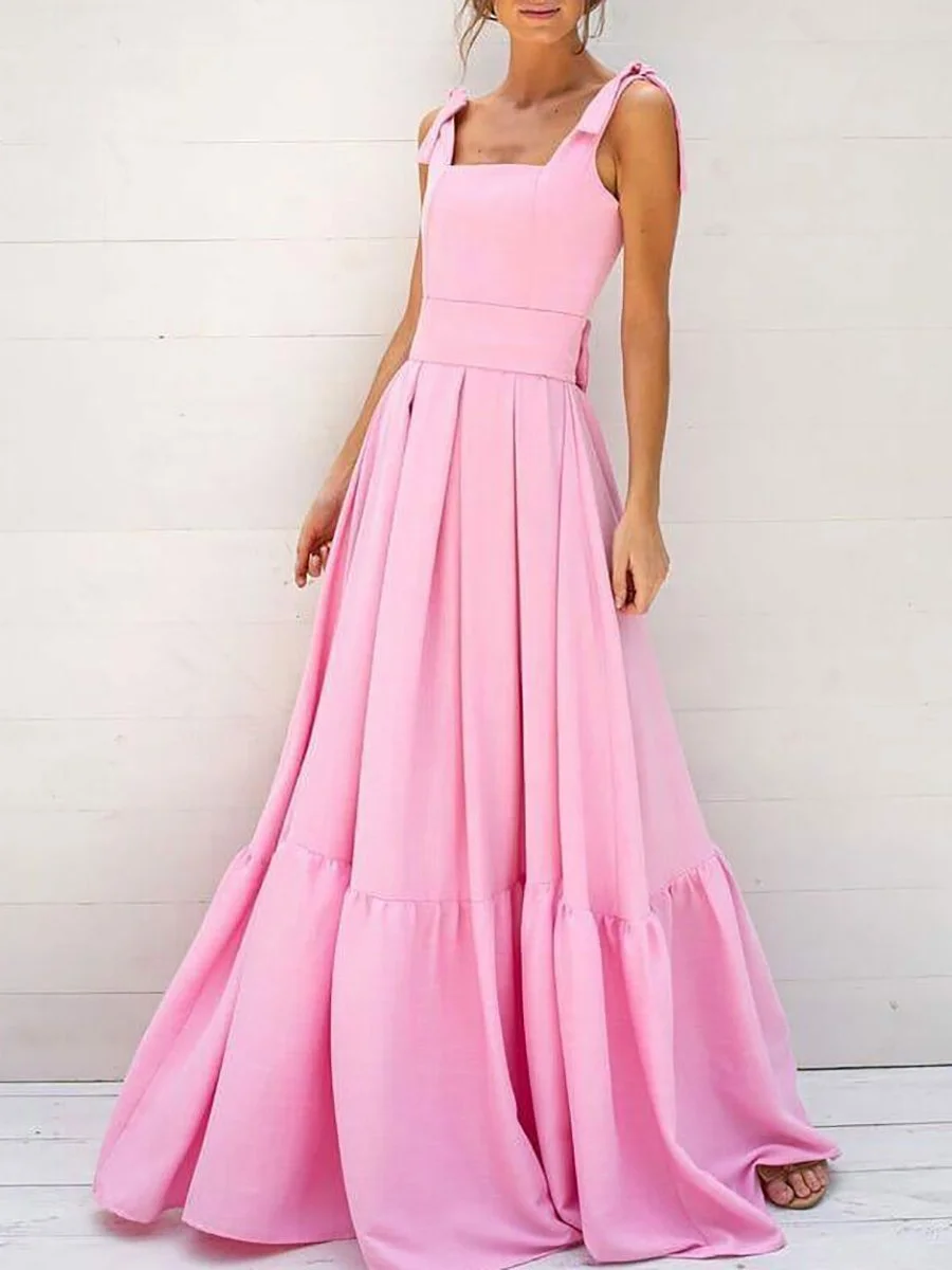 Square Neck Sleeveless Maxi A-Line Dress