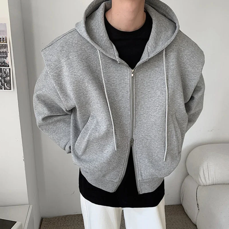 Aonga Exaggerated Shoulder Zip-Up Hoodie
