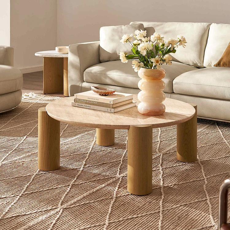 Albie Travertine Round Coffee Table