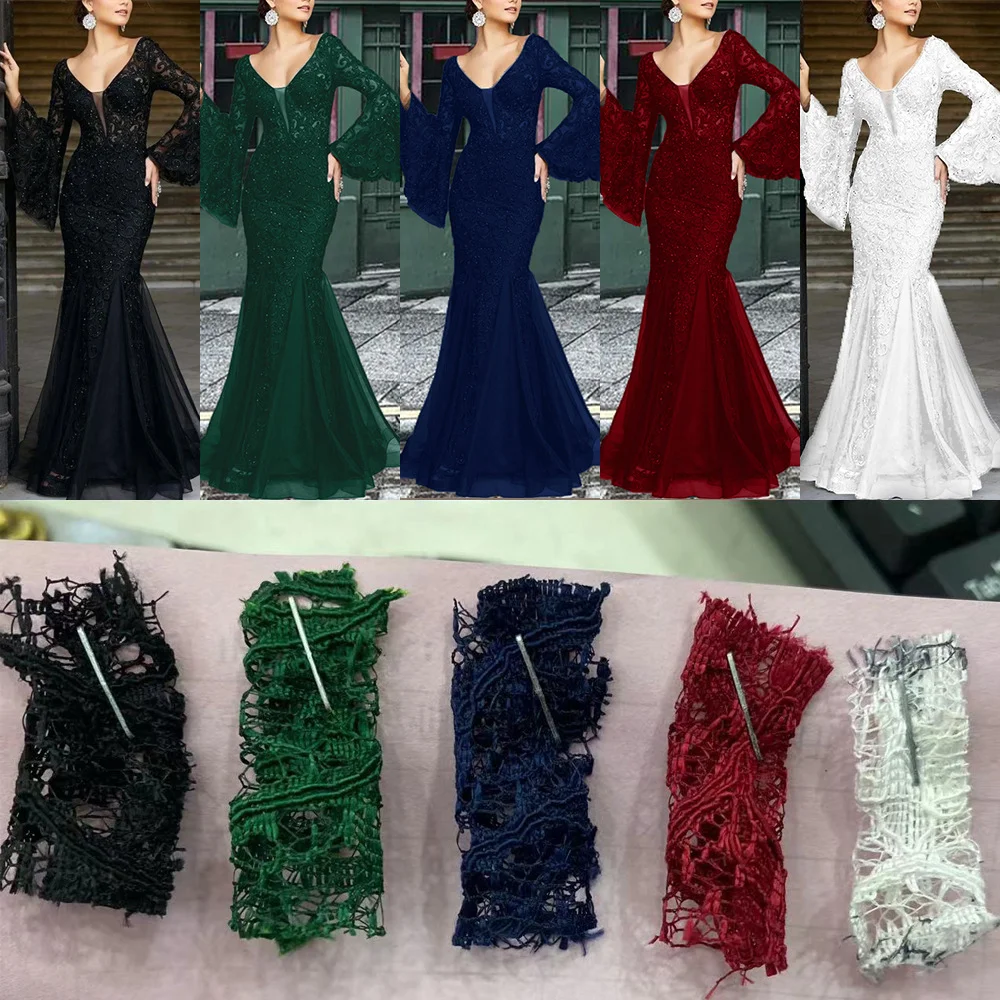 Uveng Uveng Summer New Elegant Sexy Fishtail Long Banquet Dress Female Black Anchor Lace Dress