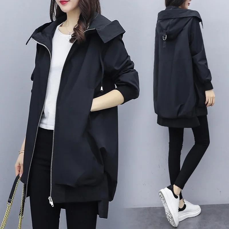 Wongn New Autumn Women's Jacket Long Sleeve Casual Windbreaker Female Hooded Overcoat Loose Basic Coats Lady Outwear