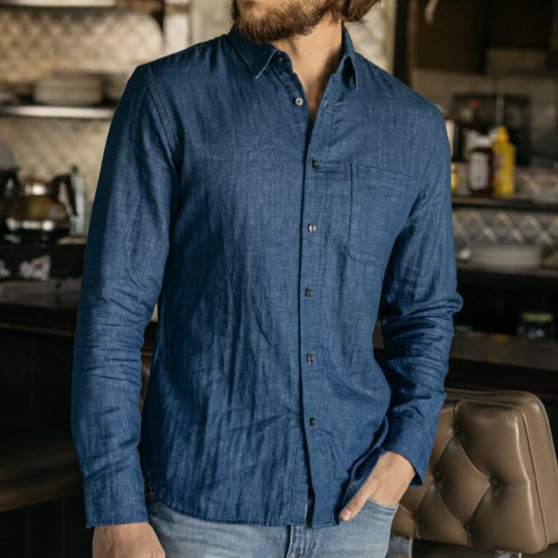 Men's Classic Indigo Cotton and Linen Shirt