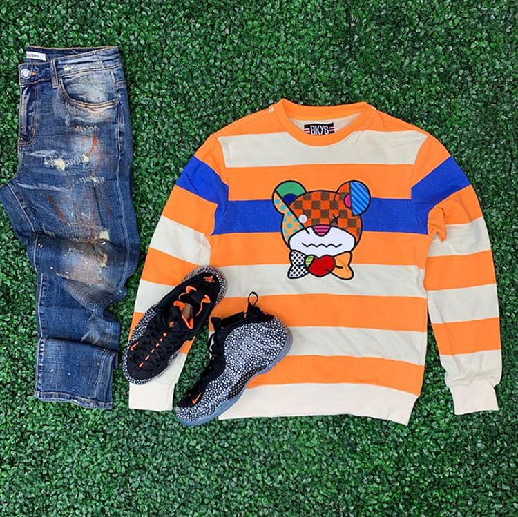 Striped bear print sports street style top