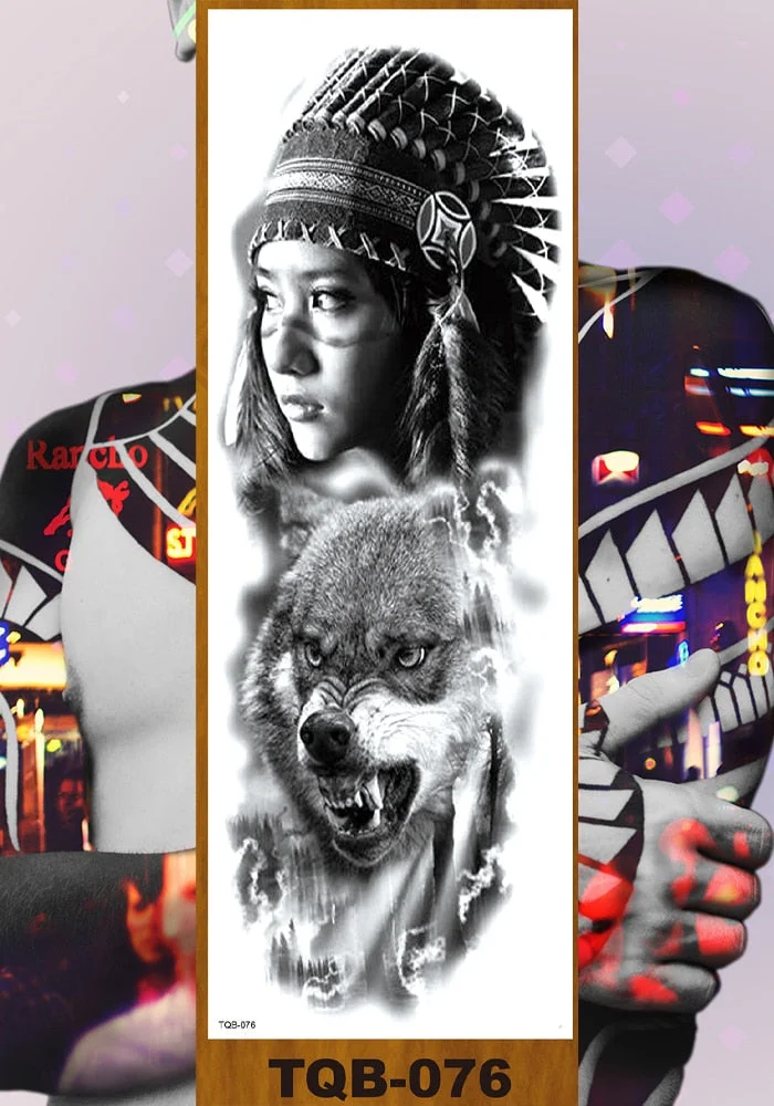 Full Flower Arm Temporary Tattoo Sticker Man Woman Body Leg Art Fake Tatoo Beauty & Snake Bear Owl Fox Mermaid Egypt Queen Sexy