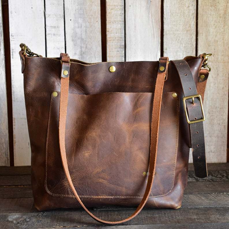 Vintage oil wax leather vegetable tanned large-capacity shoulder bag