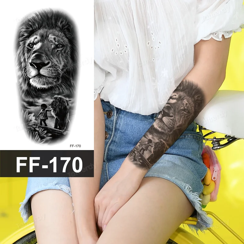 Sdrawing Animal Temporary Tattoo Sticker Black Lion King Wolf Tiger Men Body Art Painting Tattoo Fake Water Transfer Sexy Women