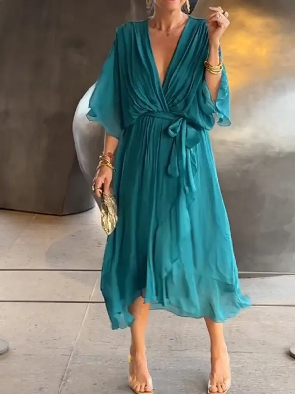 Chiffon Long Dresses with V Neckline Regency