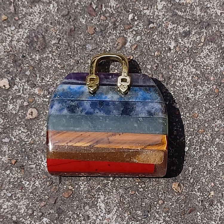 Crystal Jade colorful carved stitching colorful bag handbag ladies sachet 7 chakra worry stone