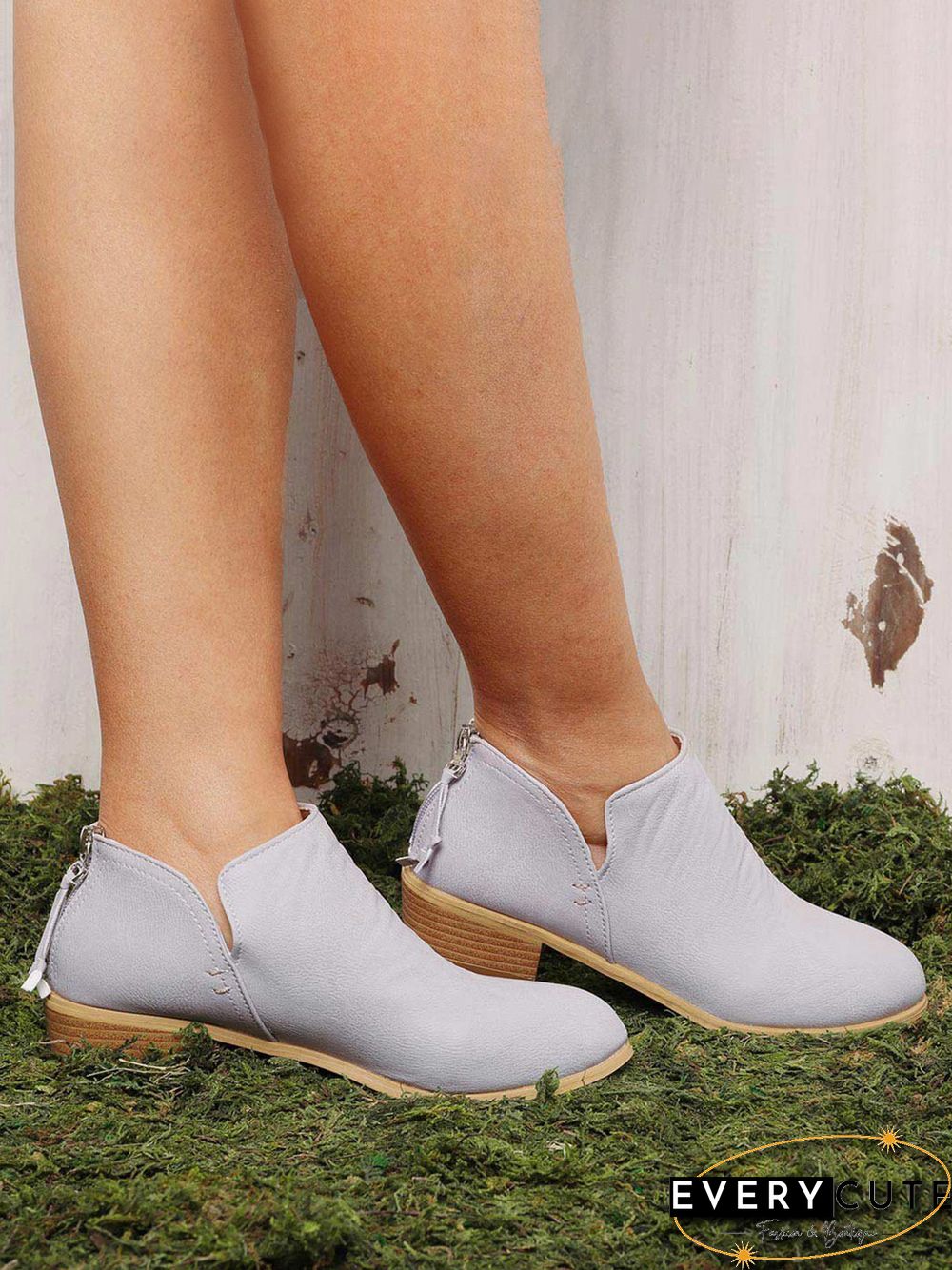 Pu Chunky Heel Zipper Pumps
