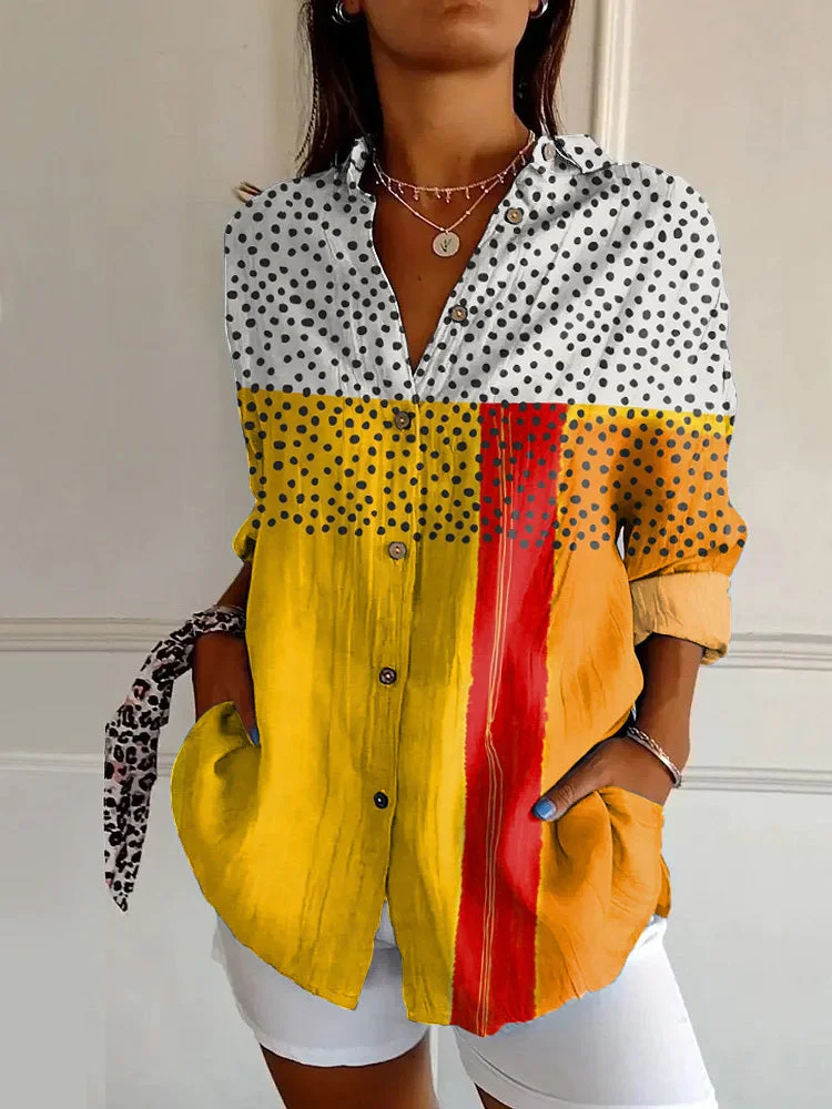 Vintage Colorful Polka Dot Abstract Art Print Casual Long-sleeved Shirt
