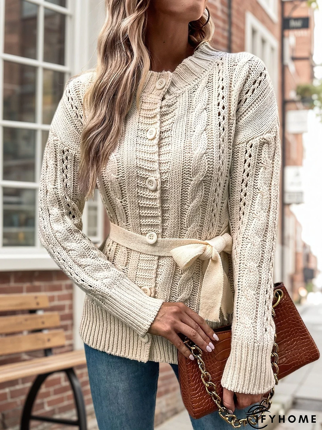 Long Sleeve V Neck Plain Sweater coat | IFYHOME