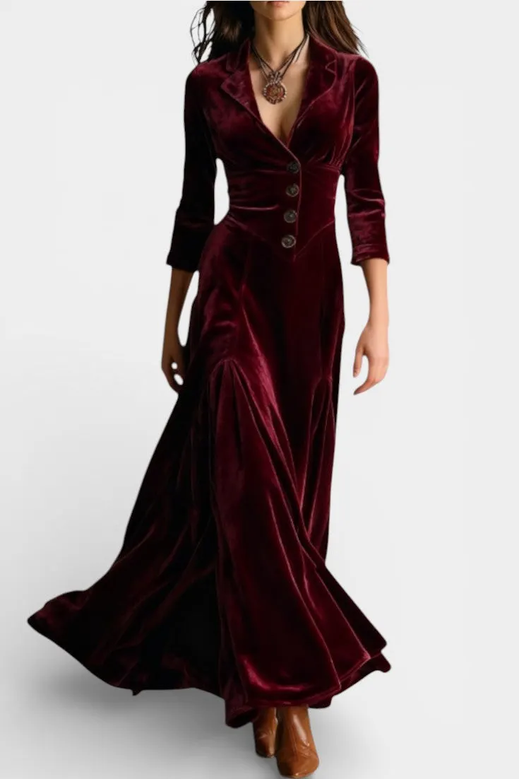 Velvet Blazer Maxi Dress with Button Closure
