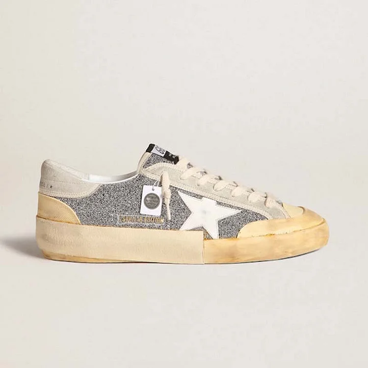 Golden Goose Super-Star Man LAB con estrella blanca y parte superior con purpurina Swarovski