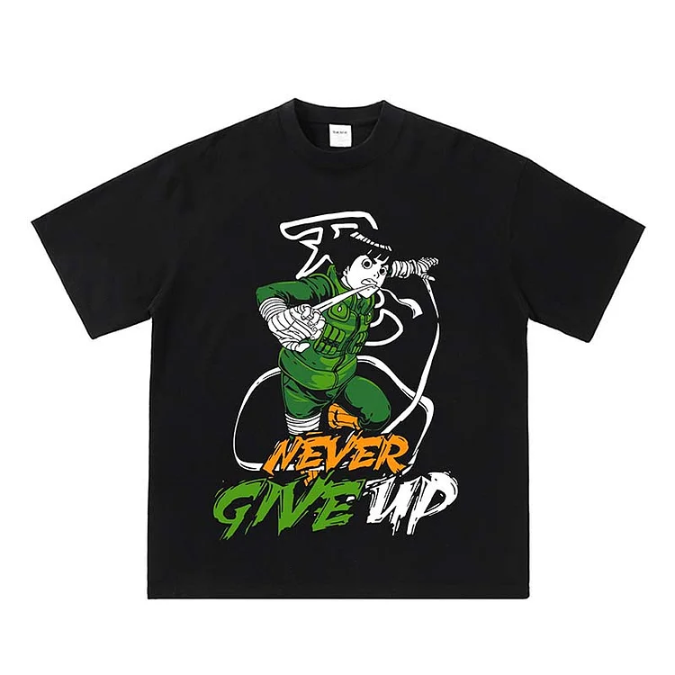 Pure Cotton Naruto Rock Lee Never Give Up Retro T-shirt weebmemes