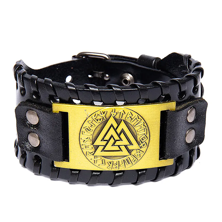 Vintage Viking Symbol Leather Wristband