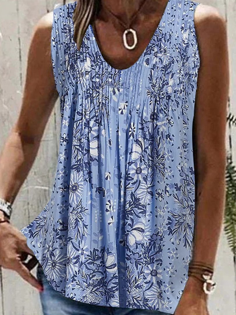 Women Sleeveless V-neck Floral Printed Graphic Top