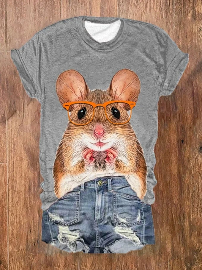 Women's Funny Glasses Animal Hamster Print T-Shirt socialshop