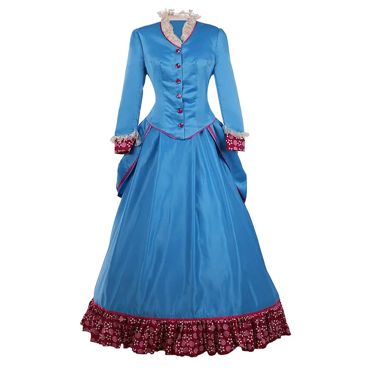 Victorian Blue Dress Adult Women Historical Civil War Bustle Ball Gown Costume Custom Made