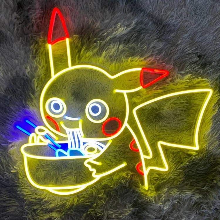 Anime Neon Sign Pokemon Pikachu Neon Sign Pikachu Eating Noodles Led Sign Custom Neon Sign Pikachu Led Sign Best Gifts Anime Led Light Japanese Sign