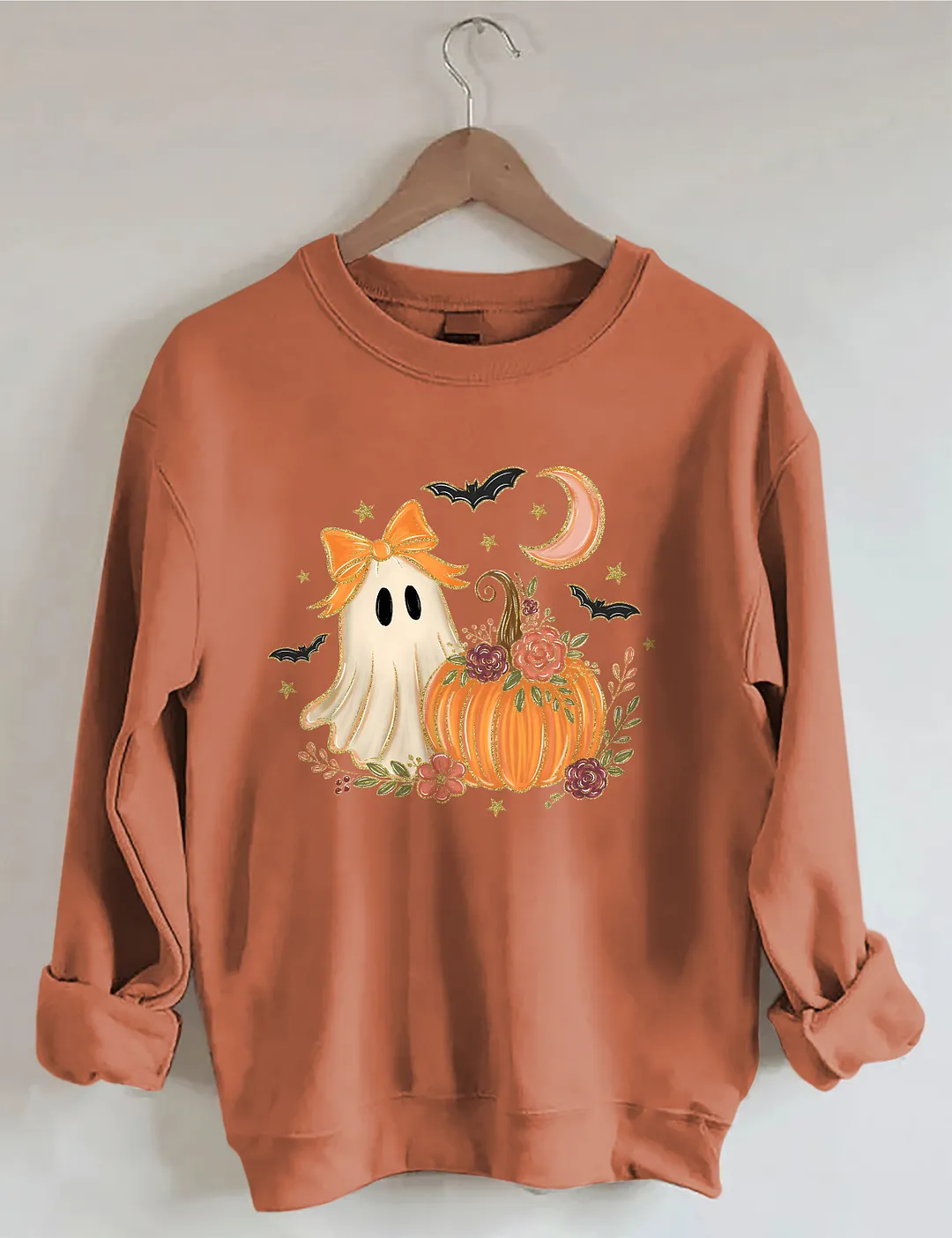 Floral Ghost Halloween Pumpkin Sweatshirt