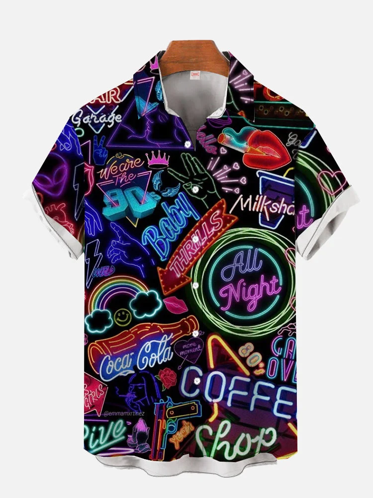 Street Style Disco Art Fashion Vintage Men's Short Sleeve Shirt