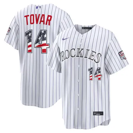 Youth Colorado Rockies #14 Ezequiel Tovar Nike White USA 250 Fourth of July Home Stadium Jersey